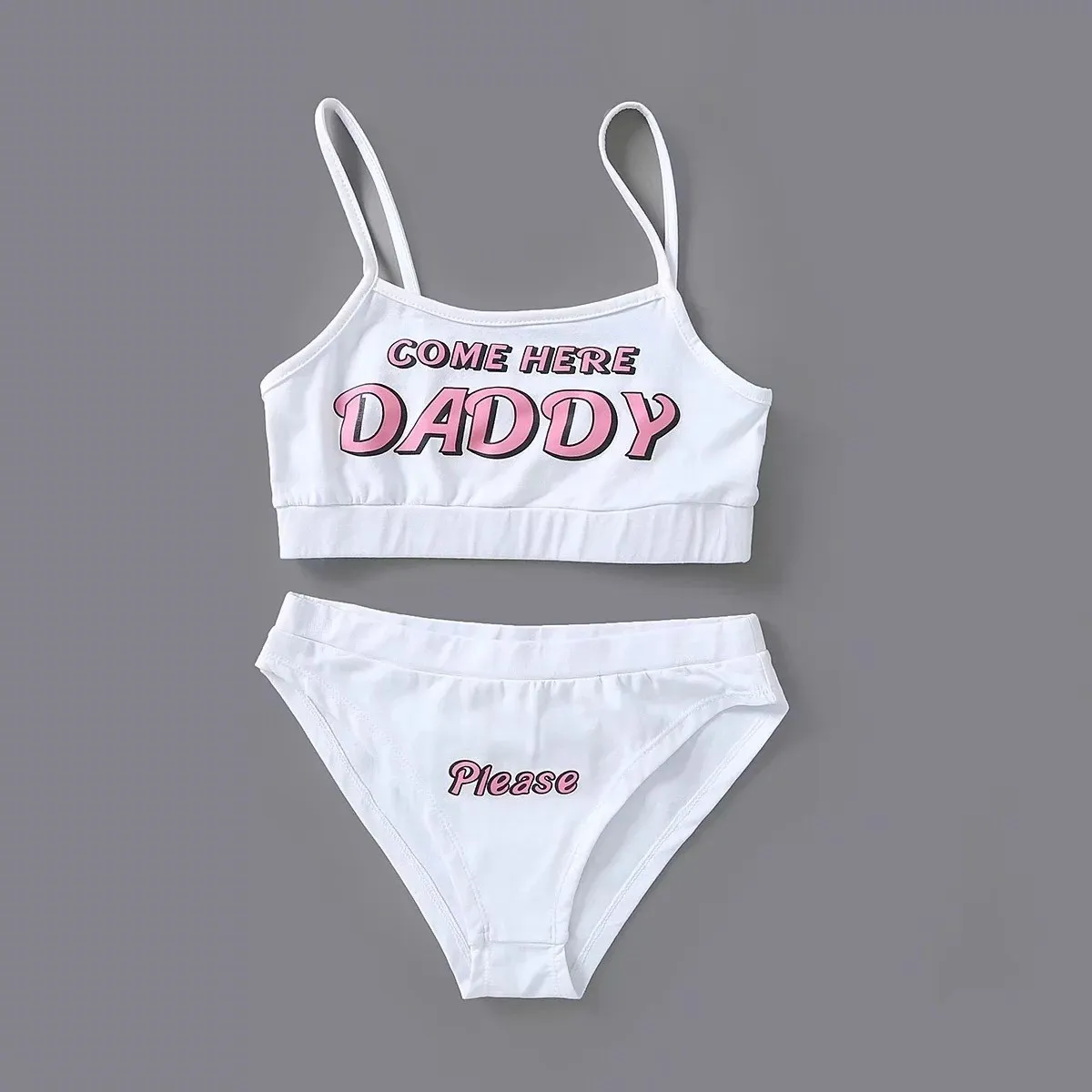 

Summer Soft Letter DADDY Print Short Tank Tops Two Piece Sets Ladies Female White Please Underwear Cropped Suits
