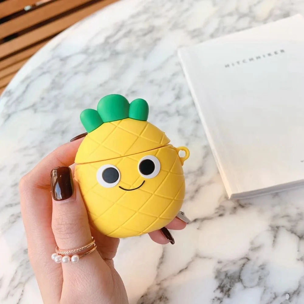 Чехол для AirPods с 3D милыми фруктами, клубникой, сосной, яблоком, авокадо, пиццей, чехол для наушников s для apple Airpods 2, Защитная крышка с подвеской