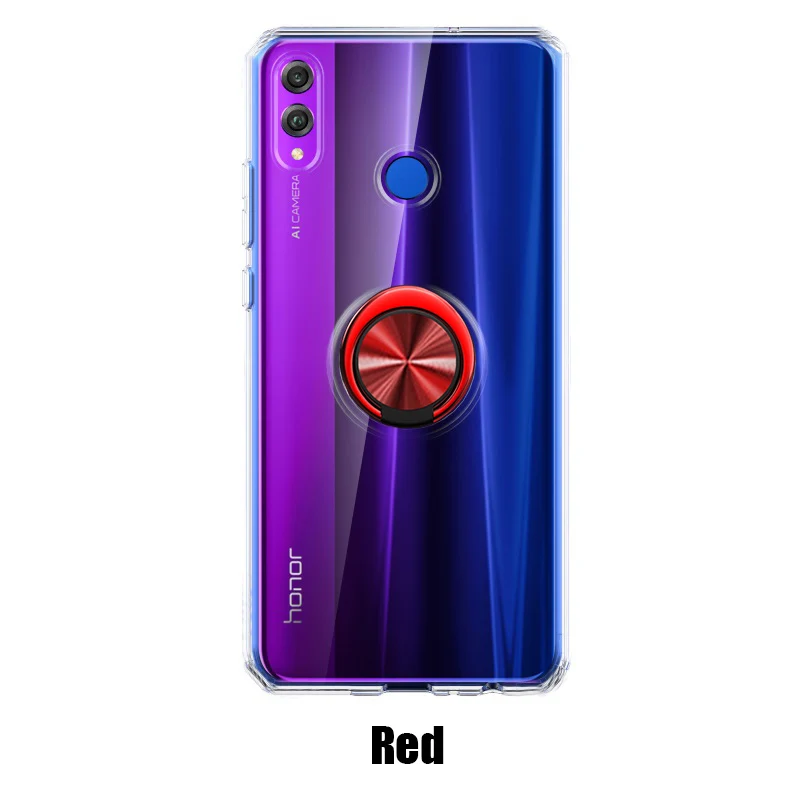 Чехол для телефона s для huawei honor 8X, чехол, Прозрачная мягкая силиконовая защита из ТПУ, магнитное кольцо, задняя крышка для honor 8X, чехол - Цвет: Red