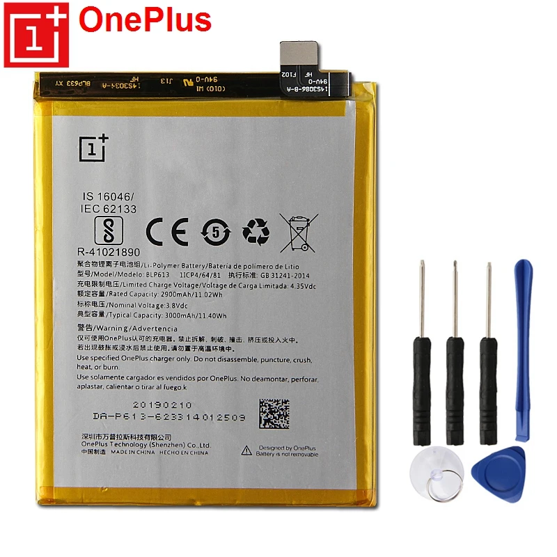 

OnePlus Original Replacement Phone Battery BLP613 For 1+3 OnePlus 3 Authenic Rechargable Battery With Free Tools 3000mAh