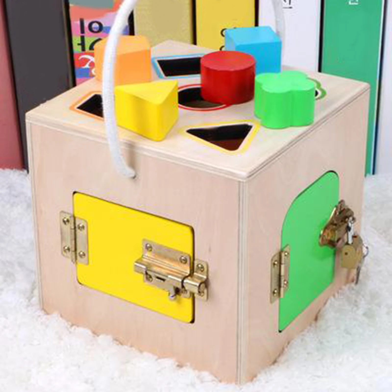Wooden Lock Box 4 Different Locks Mechanisms Puzzle Game Matching Game for Toddler Kids
