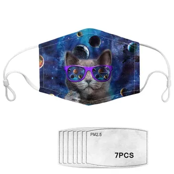 

Galaxy Cool Cat Printed Unisex Mouth Masks Filters Mascara Elastic Macka With7pcs PM 2.5 Active Carbon New Arrival