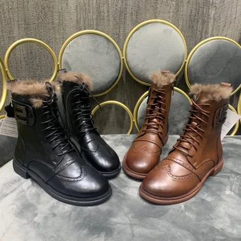 

2020 new rabbit fur Martin boots motorcycle boots short boots flat women's boots women winter boots