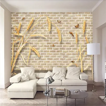 

Large 3D wallpaper mural custom hand-painted Nordic reed wheat ear wall brick background wallpaper mural