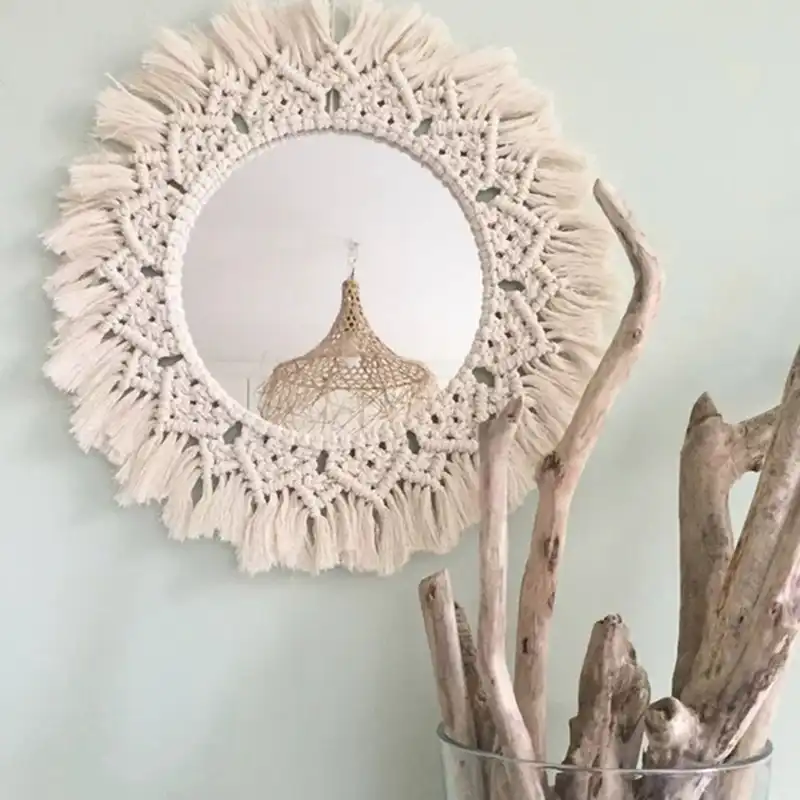 Macrame Mirror Handmade Tapestry Makeup Mirror Compact Bohemia Decoration Home Bedroom Decorative Mirrors Wall Mirror Off White Wind Chimes Hanging Decorations Aliexpress