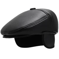 HT2629 Beret Cap Autumn Winter Hats for Men PU Leather Hat Vintage  Ivy Flat Cap Male Thick Warm Berets for Men Beret Hat 1