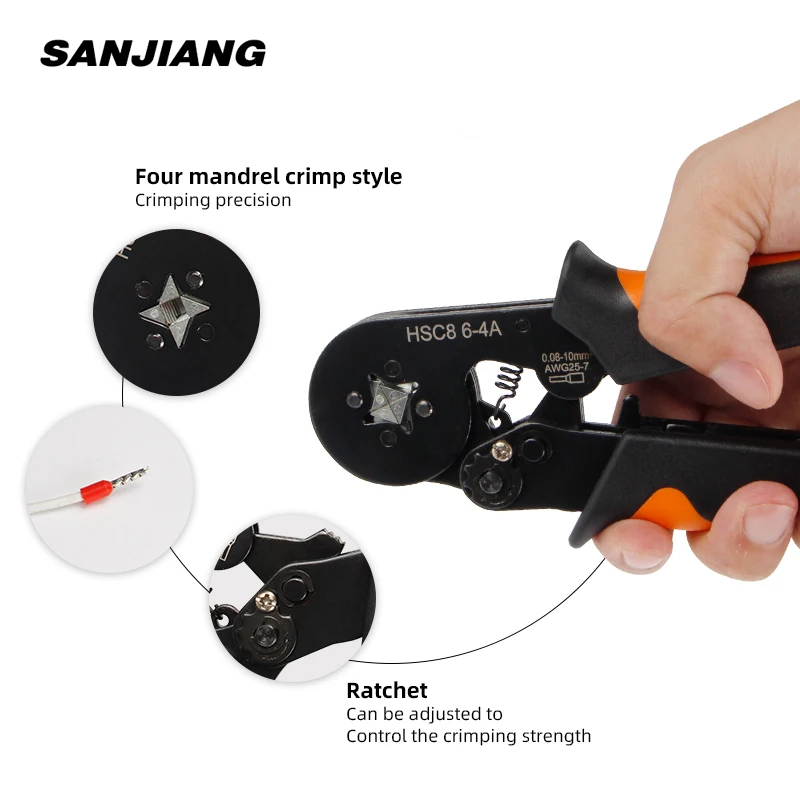 HSC8 6-4 0.08-10mm² tubular crimping plier 1640pcs terminal crimper tool kit mini electrical plier precision clamp Wire stripper