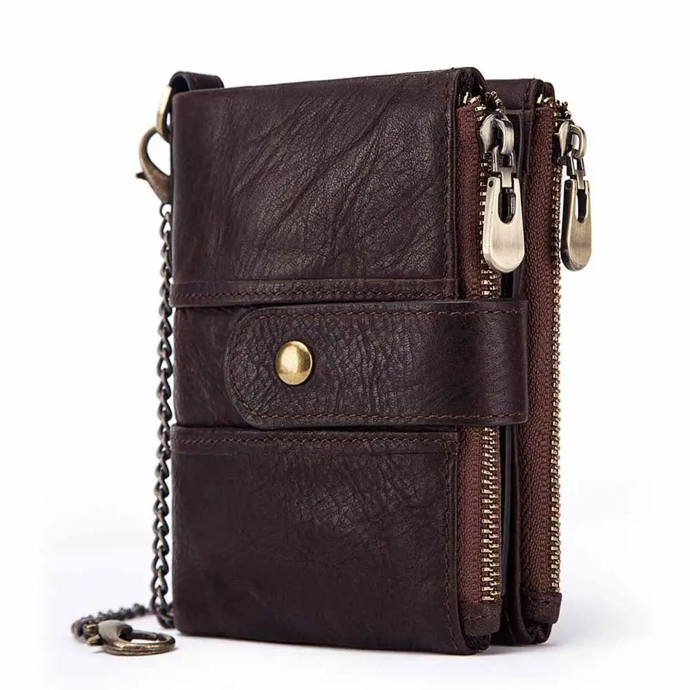 

Genuine Leather Retro Multi-function Chain Anti-theft Wallet Card Holder RFID Black Magic Trifold Mini Wallet Small Money Bag
