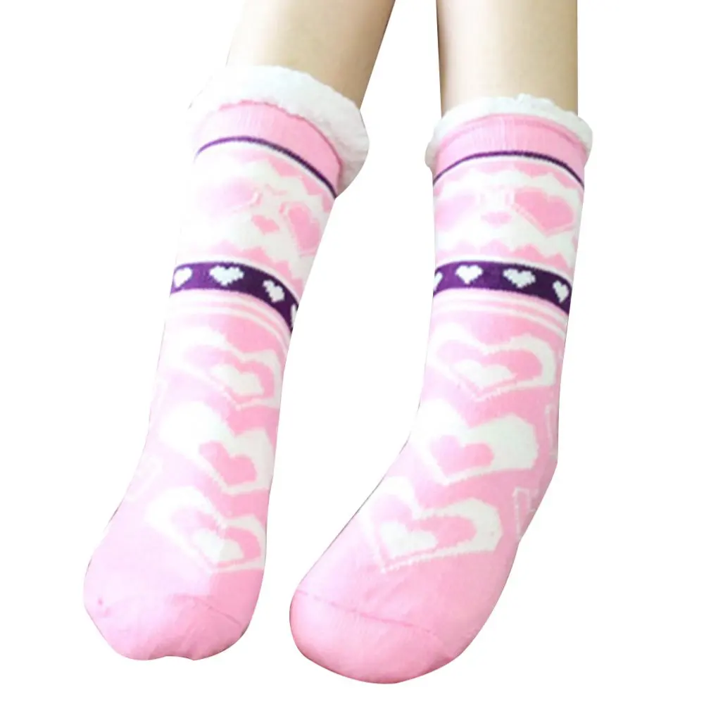 pink Женские зимние рождественские носки, хлопковые плотные Нескользящие теплые флисовые Носки с принтом, женские забавные носки в стиле Харадзюку, уличная одежда - Цвет: pink