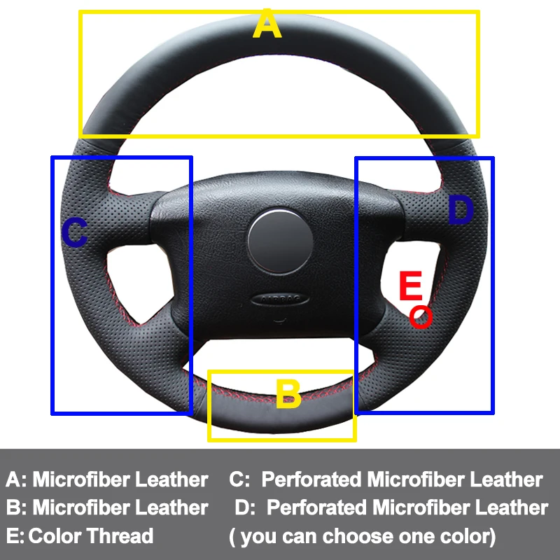 Автомобильный чехол на руль для Volkswagen VW Passat B5 1996 1997-2005 Golf 4 1998 1999 2000 2001 2002 2003 2004 Seat Alhambra