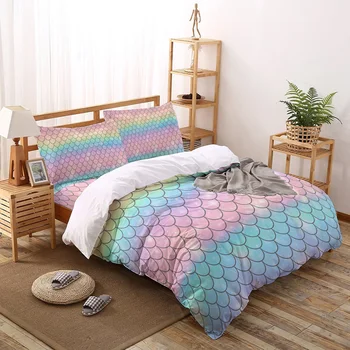 

Mermaid Scales Ocean Rainbow Printed Duvet Cover Set 4 Piece Bedding Set Home Textile Customizable
