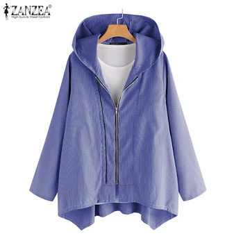 

Plus Size Vintage Sweatshirt ZANZEA 2020 Plaid Check Hoodies Sweatshirts Women Long Sleeve Thicken Outwear Spring Autumn Hoody