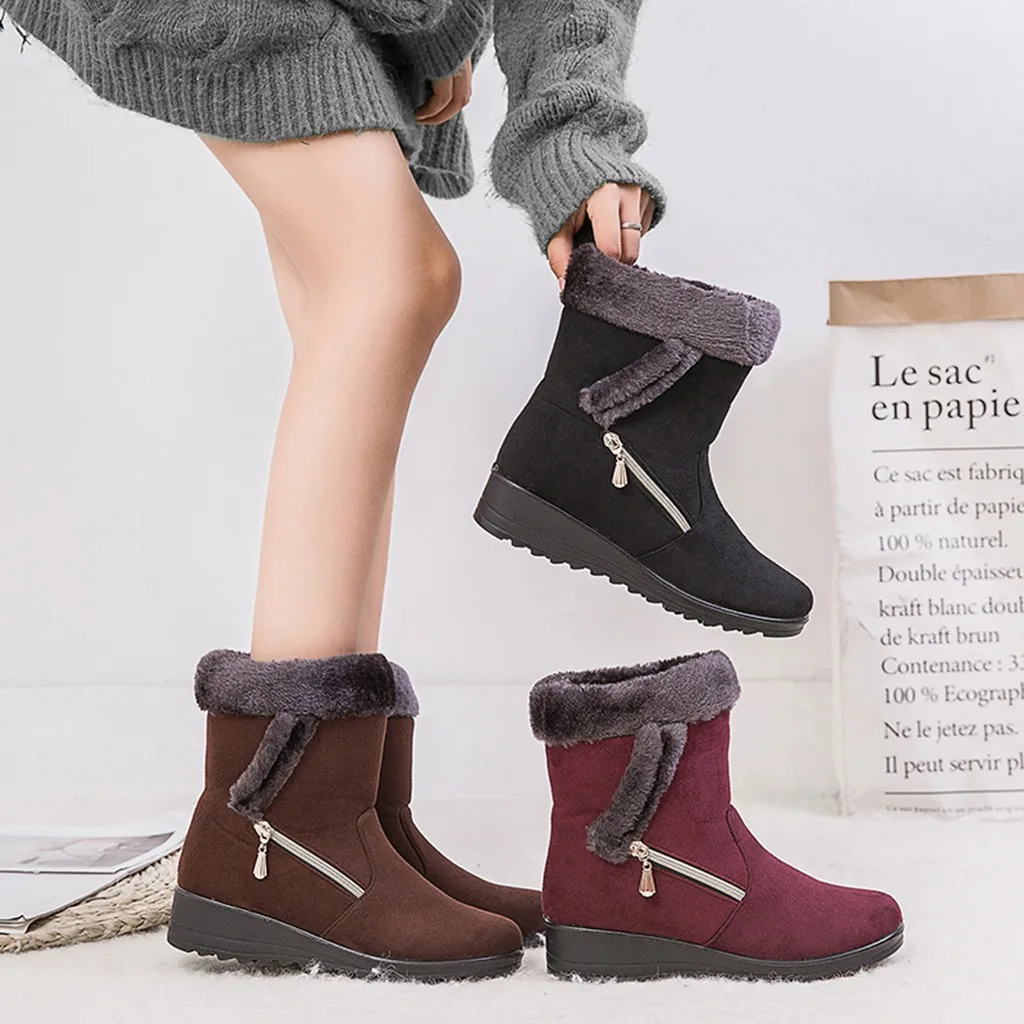 

Women's Snow Boots Basic Ankle Boots for Women Winter Short Bootie Zipper Plus size Footwear Warm shoes woman zapatos de mujer