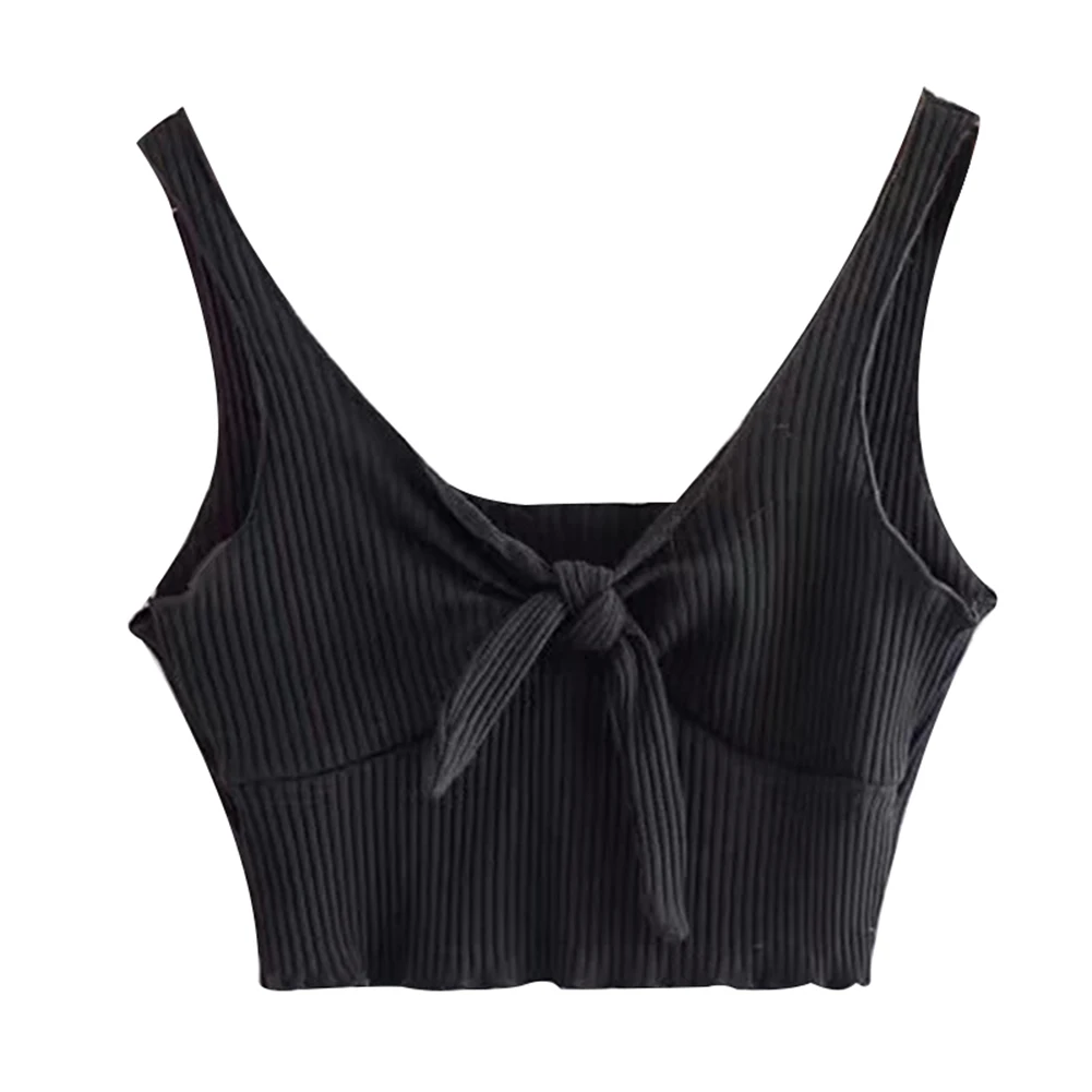 Threaded Neckline Knotted Breast Enlargement Colorful Small Camisole Women's Summer Casual Vest JS25 - Цвет: Black