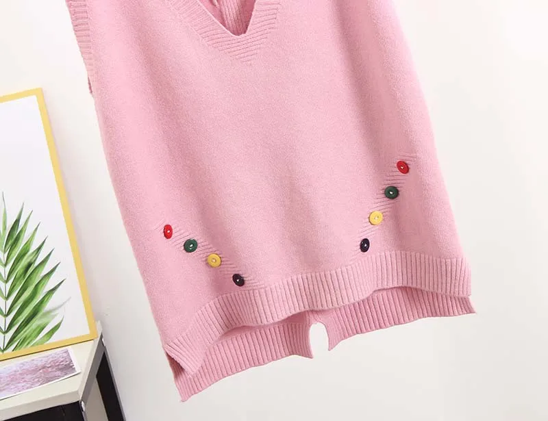 Свободный вязаный жилет свитер женские красочные пуговицы трикотажные пуловеры модные повседневные v-образный вырез женский без рукавов плотный жилет