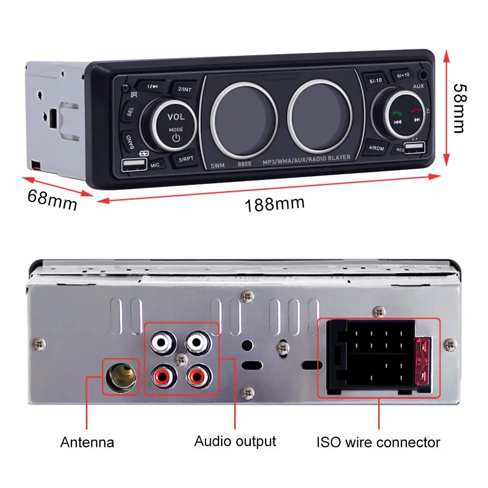 1 Din Bluetooth автомобильное радио авто MP3 стерео аудио плеер с FM радио AUX TF карта U Диск Играть микрофон дистанционное управление Авторадио