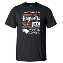 Хогвартс Игра престолов Звездные войны футболка с джедаем Мужская футболка летние топы Короткий рукав зима скоро Старк Волк футболки