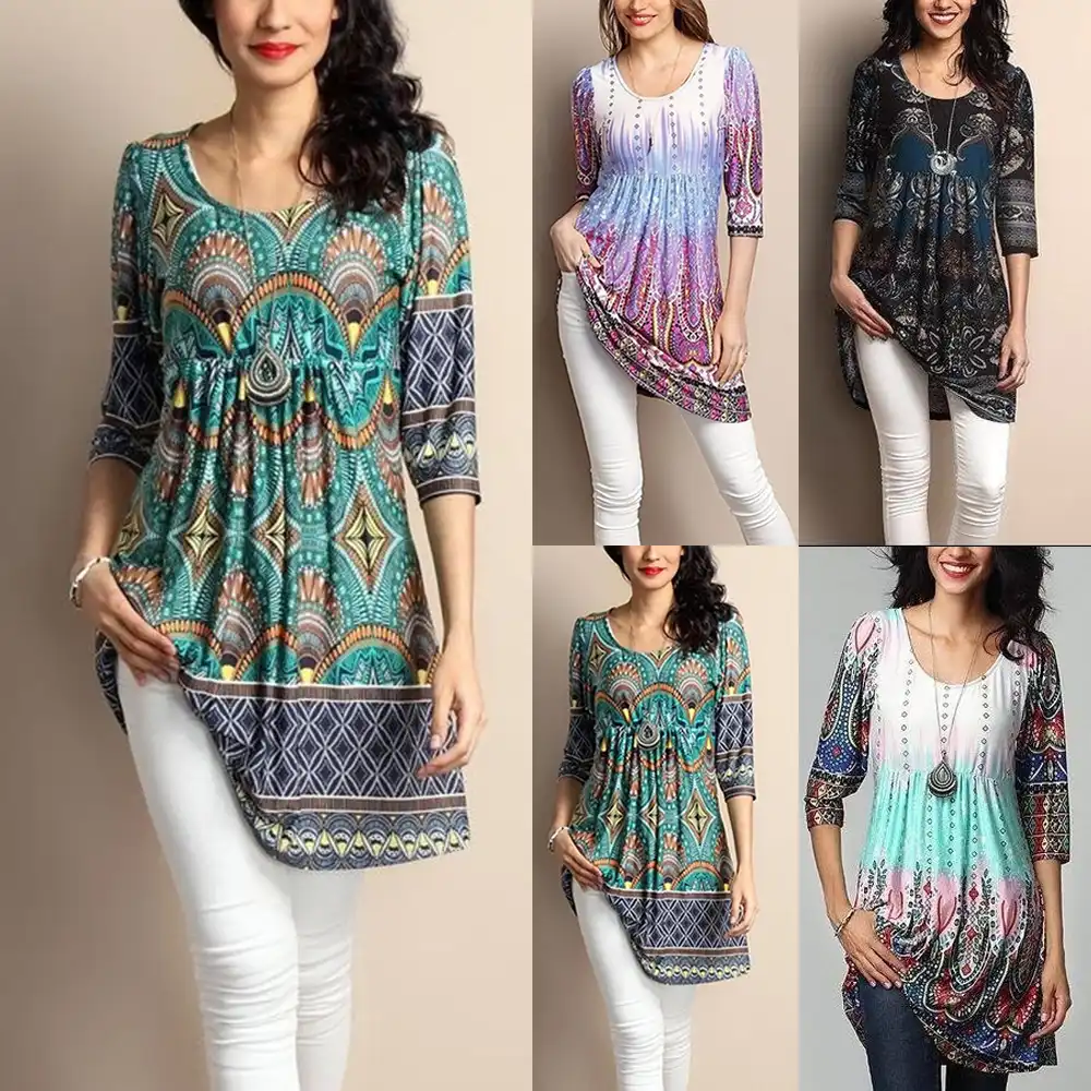 2020 Muslim Women Boho Flower Print Bangladesh Turkish Tops Dubai Print Shirt Casual Loose Islamic Clothes Plus Size 4xl 5xl Aliexpress