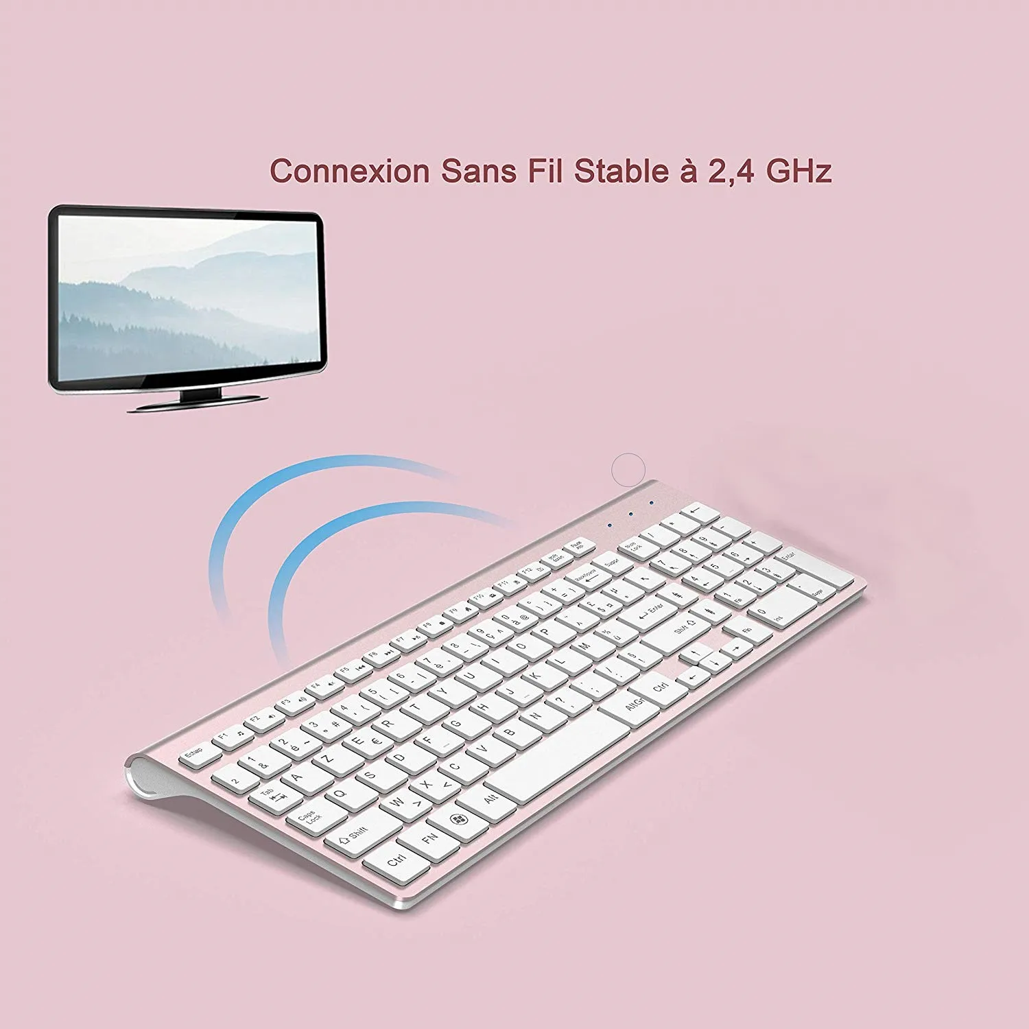 Teclado sem Fio Teclado para Computador Francês Rosa Interface Ergonômico Computador Mudo Azerty Portátil tv Usb - Imagem 3