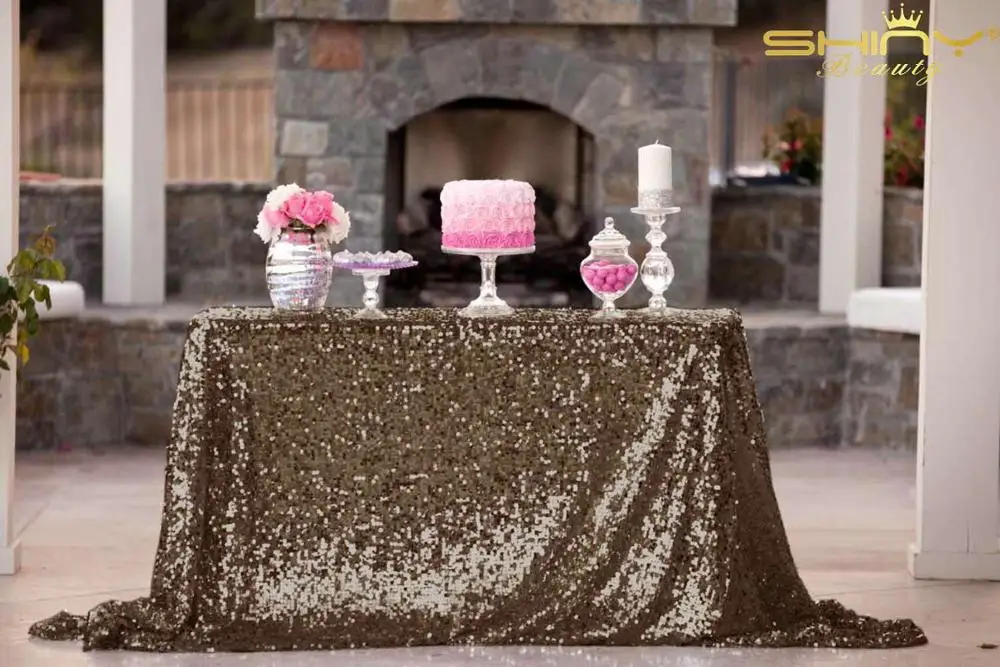 Chocolate Glitter Tablecloth Purple Sequin Tablecloths 50x80 Inch Elegant Table Cover Sequin Overlay Party Decorations Table Skirt-M1018 - Цвет: Chocolate