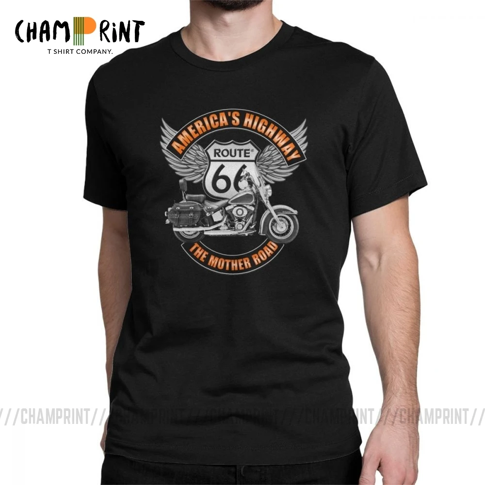 Men's Americas Highway T Shirts Route 66 Mother Road Classic Retro Oldschool Cotton Tops Vintage Tee Shirt Original T-Shirts | Мужская