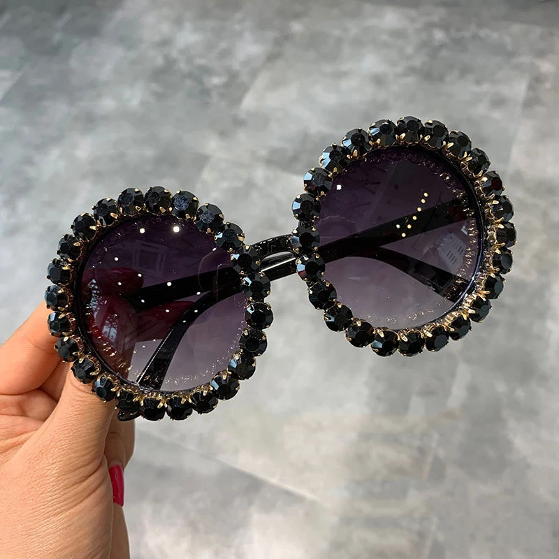 1 sunglasses Солнцезащитные очки больших размеров, женские Стразы в стиле ретро, роскошные круглые солнцезащитные очки с кристаллами, мужские солнцезащитные очки для женщин Oculos Feminino - Цвет линз: 1 sunglasses
