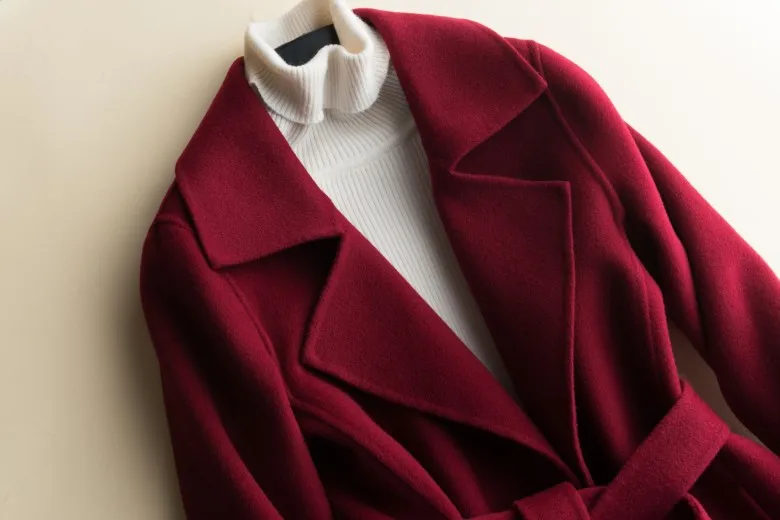 Модная новая стильная женская шерстяная куртка на шнуровке однотонная длинная двухсторонняя шерстяная Верхняя одежда ручной работы