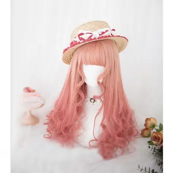 

CosplaySalon 55CM Lolita Ombre Bangs Orange Pink Long Wavy Party Cute Kawai Synthetic Heat Resistant Cosplay Wig