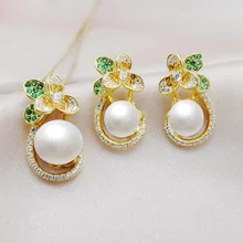 MeiBaPJ Настоящее серебро 925 проба Модный цветочный Комплект золотых ювелирных украшений натуральный жемчужный кулон и серьги Свадебные украшения для женщин