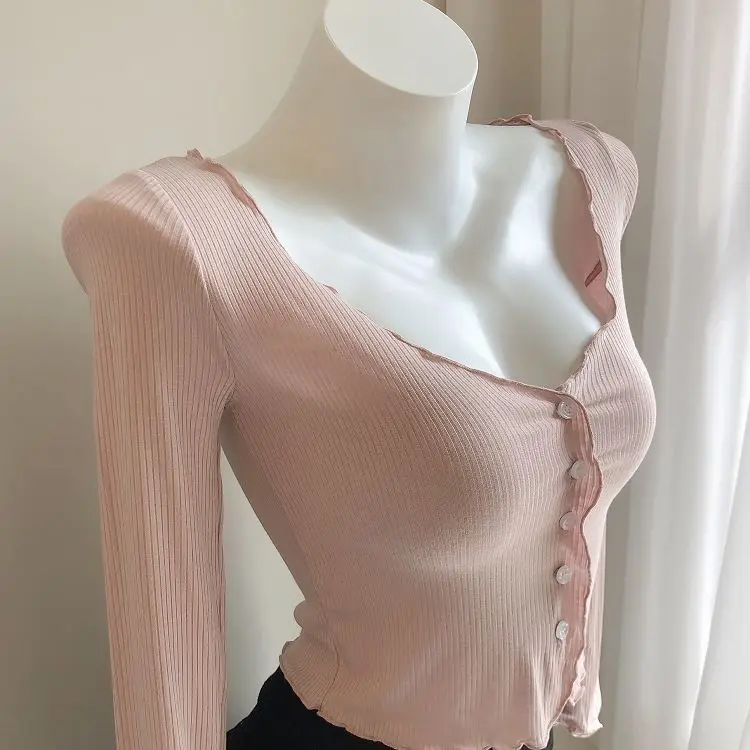

Women Tight Pink Long Sleeve Top, Spring And Summer Knitted Top, Bottom, Brand New White, Sexy Green T-shirt, 2021