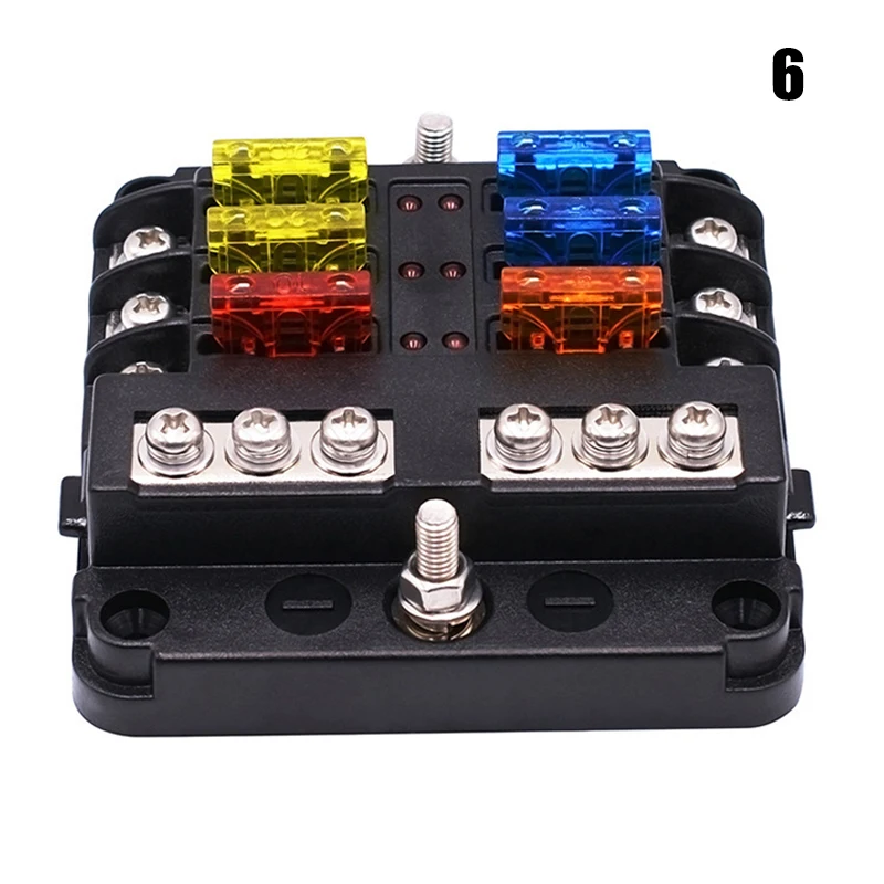 12V 32V Plastic Cover Fuse Box Holder M5 12 Stud with LED Indicator Light 6/12 Ways Blades for Car B99 - Color: 6 way