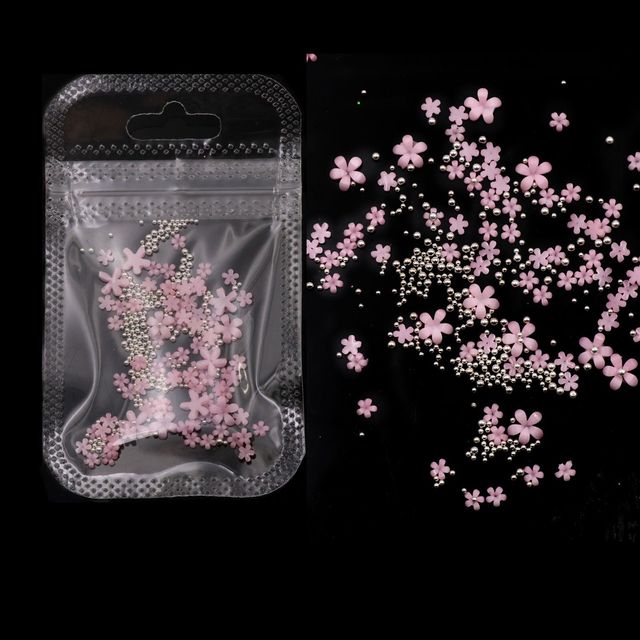 Pack  Nail Art Decorations  3D Flower Acrylic Mixed Size White Pink Jewelry Gold Silver Nail Beads Manicure Tools Accessories