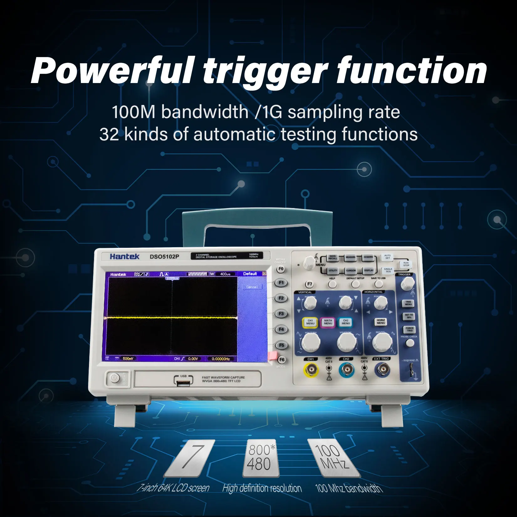 Цифровой осциллограф Hantek DSO5102P 100 МГц 1 Гвыб/с 40k дешевле чем Dso5102b Ac110v/220v |