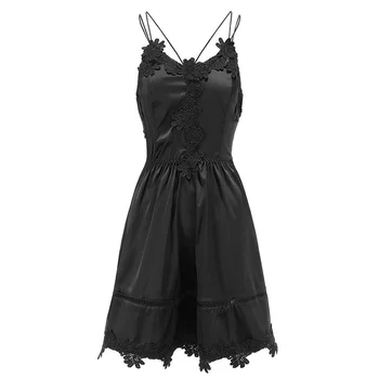 

Temperament and interest clothing Ladies' night dress with floral embroidery in imitation silk fabric