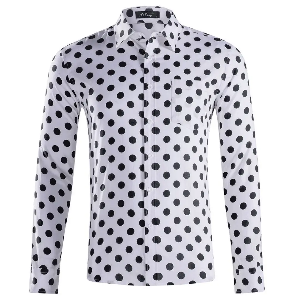 

OLOME Stylish Men Shirt Long Sleeve Polka Dot Shirt Slim Fit 100% Cotton Social Shirts Fashion Mens Clothes Camisas Para Hombre