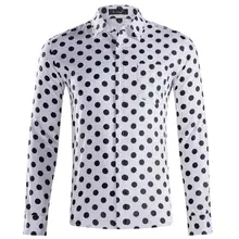 OLOME Stylish Men Shirt Long Sleeve Polka Dot Shirt Slim Fit 100% Cotton Social Shirts Fashion Mens Clothes Camisas Para Hombre