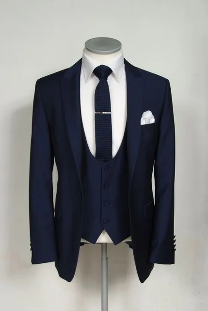 

Business Custom Made Navy Blue Men Suit men Classic Groom Tuxedos Blazer Men Prom Mens suits Bridegroom (Jacket+Pant+Vest+Tie)
