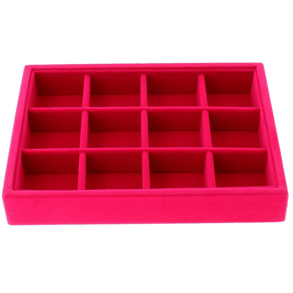 Portable Velvet Fashion Jewelry Ring Earring Insert Display Organizer Box Wooden Flat Stackable Tray Drawer Display Show Case 