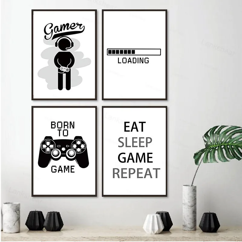 

Nordic Poster HD Print Canvas Painting New Design Boys Game Black Illustration Gamer Quotes Wall Art Kids Art Picture Home Decor