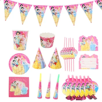 

Cinderella Snow White Princess Theme Party Supplies Girls Favor Birthday Decoration Paper Cup Straw Plate Banner Baby Shower