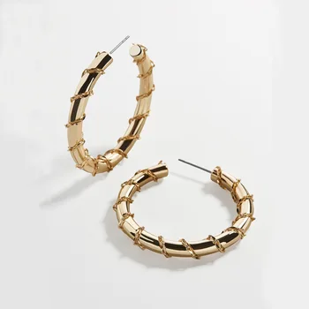

SRCOI C Shape Gold Color Link Chain Wrapped Round Metal Hoop Earrings Fashion Simple Minimalism Alloy Hoop Earrings For Women