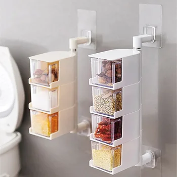 

Multi-tier 360 Degree Rotating Wall Mount Spice Rack Seasoning Storage Box Jars Organizer Condiments Container JS22