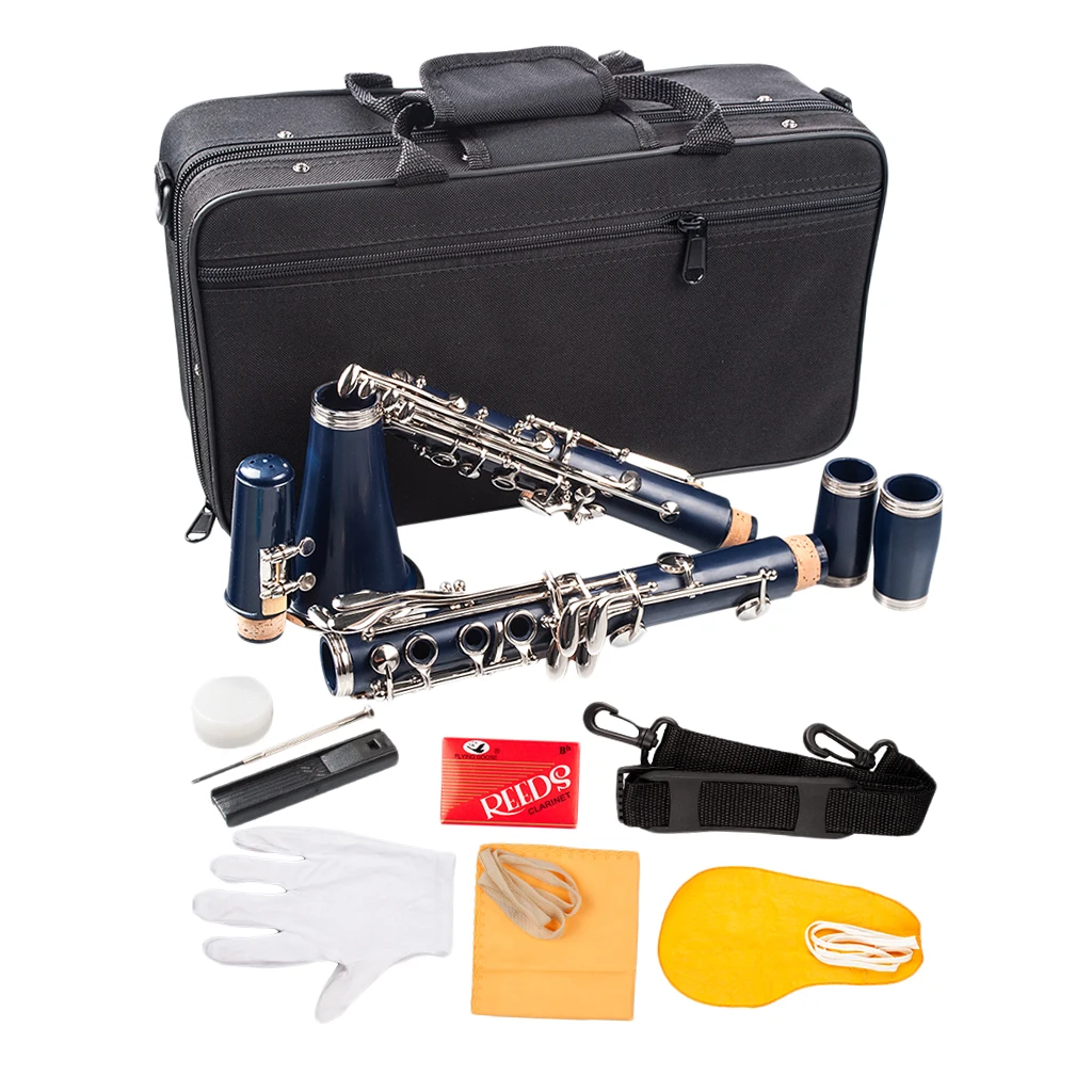 

Beginner Student B Flat Clarinet Set With Carry Case PVC Dark Blue