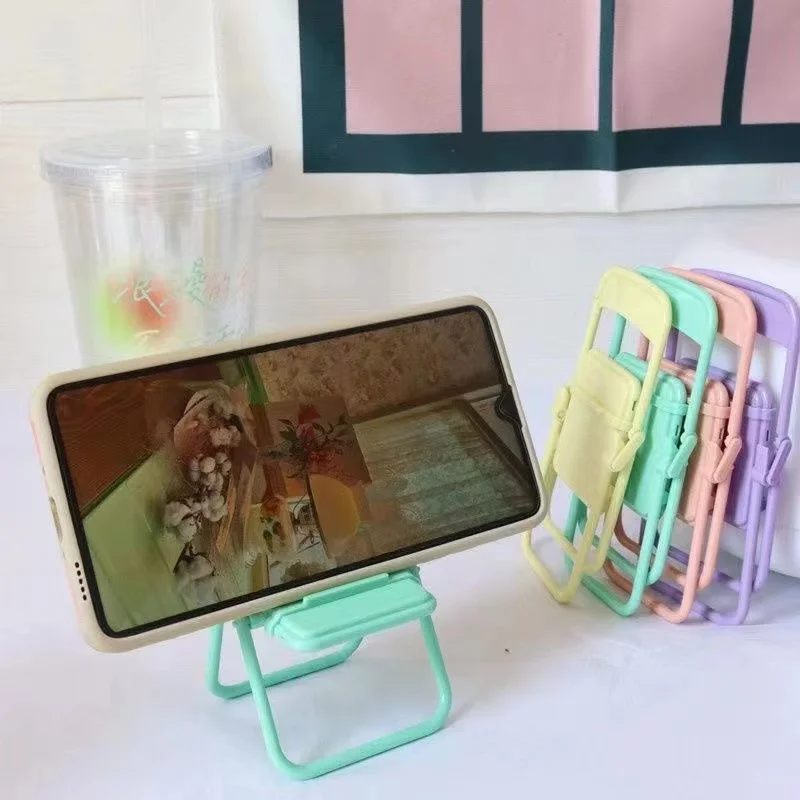 iphone charging dock Portable Mini Mobile Phone Stand Desktop Chair Stand 4 Color Adjustable Macaron Color Stand Foldable Shrink Decoration Decoratio mobile phone stand for desk