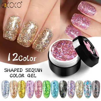 

Glitter Bright Painting Gel Multi Shape Sequin Semi Permanent Soak Off UV LED Nail Gel Varnish Luxury Starry Color Gel Lacquer