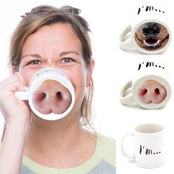 

Fun Dog Pig Nose Mug Cup Ceramic Creative Mark Beverage Laugh Tea Cups