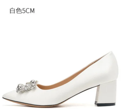 Женские свадебные туфли; Новинка года; туфли для невесты; белые модельные туфли на высоком каблуке; обувь для беременных женщин; свадебные туфли принцессы с украшением в виде кристаллов - Цвет: White 5cm