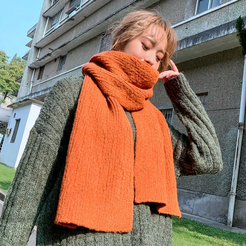 Мягкий толстый зимний теплый оранжевый женский шарф, однотонный вязаный женский шарф, женские шарфы, женские зимние теплые женские аксессуары