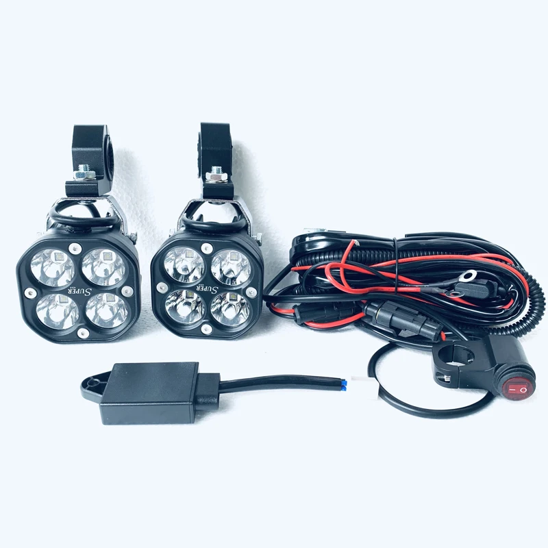 1set 2x 4000lm 6000k motorcycles led aux light headlights waterproof spotlight 4x4 ATV fog light with switch wiring harnesses relay - Цвет: 1set