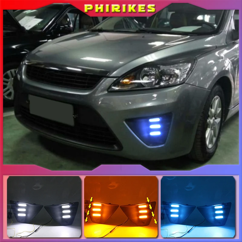 

For Ford Focus 3 MK3 2009-2012 Daytime Running Light for Focus DRL LED Fog Lamp Cover With Yellow Turning Signal Functions